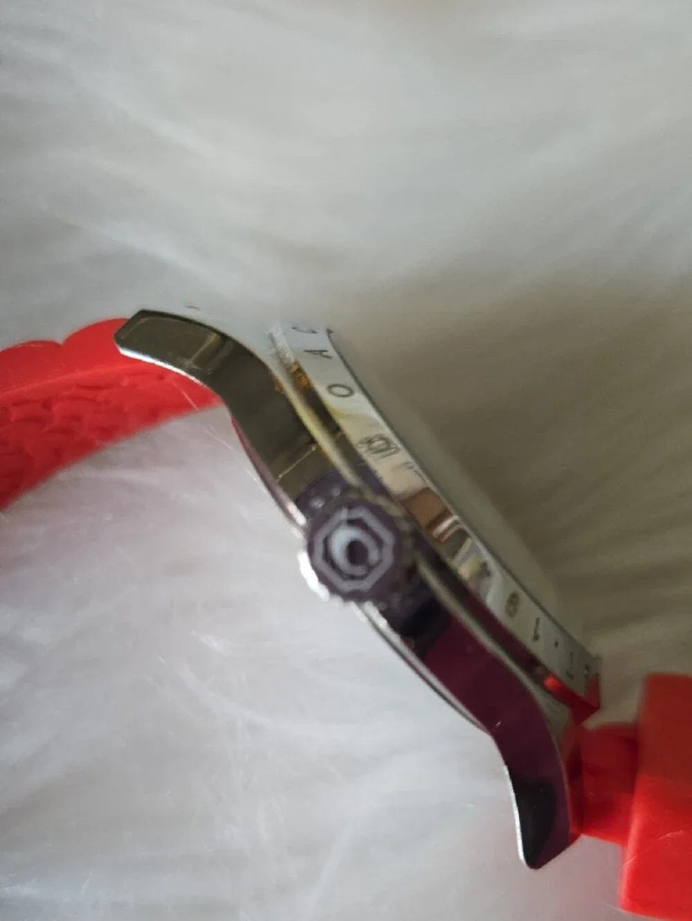 Coach Women's Silver Case Watch with Red Silicone Strap